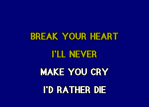 BREAK YOUR HEART

I'LL NEVER
MAKE YOU CRY
I'D RATHER DIE