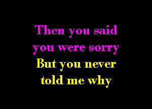 Then you said
you were sorry
But you never

told me why