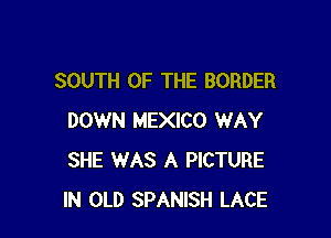 SOUTH OF THE BORDER

DOWN MEXICO WAY
SHE WAS A PICTURE
IN OLD SPANISH LACE