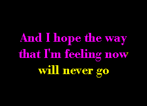 And I hope the way
that I'm feeling now

will never go