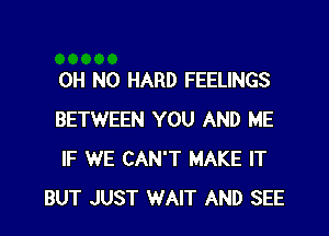 OH NO HARD FEELINGS

BETWEEN YOU AND ME
IF WE CAN'T MAKE IT
BUT JUST WAIT AND SEE