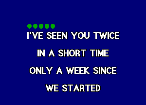 I'VE SEEN YOU TWICE

IN A SHORT TIME
ONLY A WEEK SINCE
WE STARTED