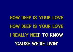 HOW DEEP IS YOUR LOVE

HOW DEEP IS YOUR LOVE
I REALLY NEED TO KNOW
'CAUSE WE'RE LIVIN'