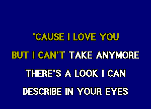 'CAUSE I LOVE YOU

BUT I CAN'T TAKE ANYMORE
THERE'S A LOOK I CAN
DESCRIBE IN YOUR EYES