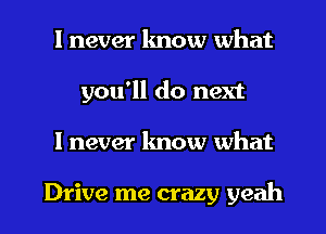 I never know what
you'll do next
I never know what

Drive me crazy yeah