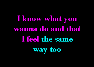 I know what you
wanna do and that
I feel the same
way too