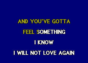 AND YOU'VE GOTTA

FEEL SOMETHING
I KNOW
I WILL NOT LOVE AGAIN