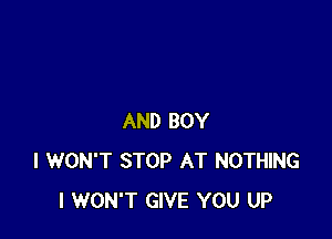 AND BOY
I WON'T STOP AT NOTHING
I WON'T GIVE YOU UP