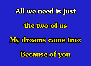 All we need is just
the two of us

My dreams came true

Because of you I