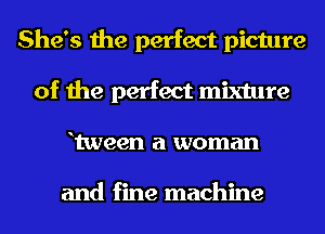She's the perfect picture
of the perfect mixture
Eween a woman

and fine machine