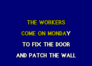 THE WORKERS

COME ON MONDAY
TO FIX THE DOOR
AND PATCH THE WALL