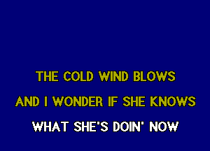 THE COLD WIND BLOWS
AND I WONDER IF SHE KNOWS
WHAT SHE'S DOIN' NOW