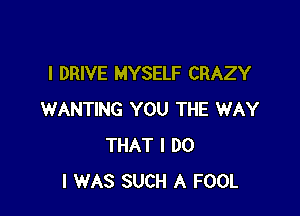 l DRIVE MYSELF CRAZY

WANTING YOU THE WAY
THAT I DO
I WAS SUCH A FOOL