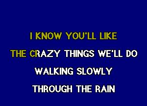 I KNOW YOU'LL LIKE

THE CRAZY THINGS WE'LL DO
WALKING SLOWLY
THROUGH THE RAIN