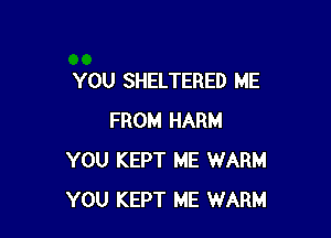 YOU SHELTERED ME

FROM HARM
YOU KEPT ME WARM
YOU KEPT ME WARM