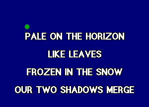 PALE ON THE HORIZON

LIKE LEAVES
FROZEN IN THE SNOW
OUR TWO SHADOWS MERGE
