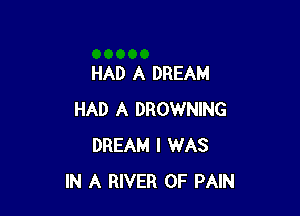 HAD A DREAM

HAD A DROWNING
DREAM I WAS
IN A RIVER OF PAIN