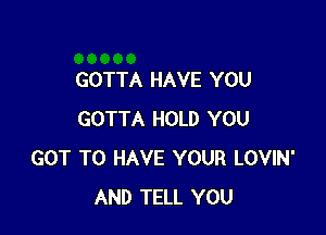 GOTTA HAVE YOU

GOTTA HOLD YOU
GOT TO HAVE YOUR LOVIN'
AND TELL YOU