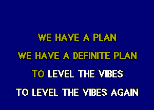 WE HAVE A PLAN
WE HAVE A DEFINITE PLAN
TO LEVEL THE VIBES
T0 LEVEL THE VIBES AGAIN