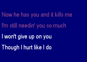 lwon't give up on you
Though I hurt like I do