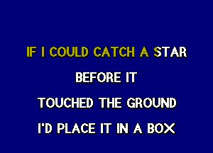 IF I COULD CATCH A STAR

BEFORE IT
TOUCHED THE GROUND
I'D PLACE IT IN A BOX