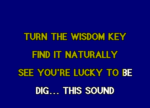 TURN THE WISDOM KEY

FIND IT NATURALLY
SEE YOU'RE LUCKY TO BE
DIG... THIS SOUND