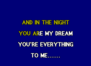AND IN THE NIGHT

YOU ARE MY DREAM
YOU'RE EVERYTHING
TO ME ......
