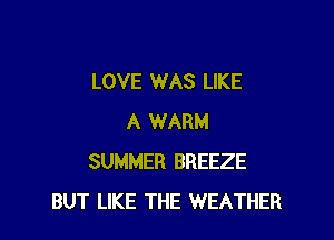 LOVE WAS LIKE

A WARM
SUMMER BREEZE
BUT LIKE THE WEATHER