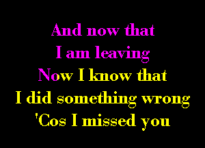 And now that
I am leaving

Now I know that
I did something wrong

'Cos I missed you