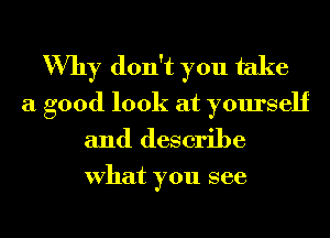 Why don't you take
a good look at yourself
and describe

What you see