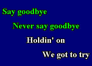 Say goodbye

N ever say goodbye

Holdin' on

We got to try