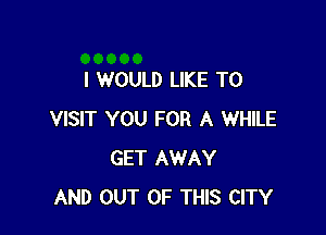 I WOULD LIKE TO

VISIT YOU FOR A WHILE
GET AWAY
AND OUT OF THIS CITY