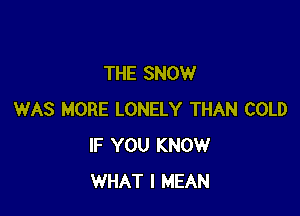 THE SNOW

WAS MORE LONELY THAN COLD
IF YOU KNOW
WHAT I MEAN