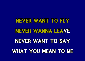 NEVER WANT TO FLY

NEVER WANNA LEAVE
NEVER WANT TO SAY
WHAT YOU MEAN TO ME