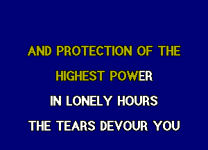 AND PROTECTION OF THE

HIGHEST POWER
IN LONELY HOURS
THE TEARS DEVOUR YOU