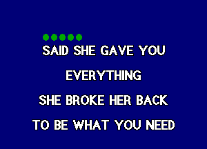 SAID SHE GAVE YOU

EVERYTHING
SHE BROKE HER BACK
TO BE WHAT YOU NEED