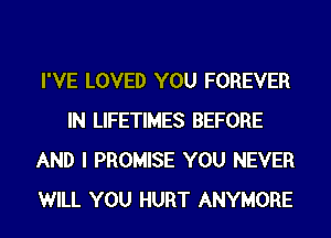 I'VE LOVED YOU FOREVER
IN LIFETIMES BEFORE
AND I PROMISE YOU NEVER
WILL YOU HURT ANYMORE