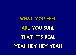 WHAT YOU FEEL

ARE YOU SURE
THAT IT'S REAL
YEAH HEY HEY YEAH