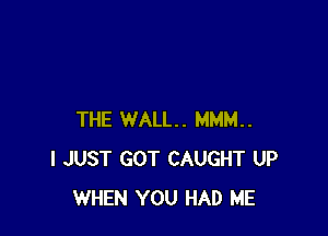 THE WALL. MMM..
I JUST GOT CAUGHT UP
WHEN YOU HAD ME