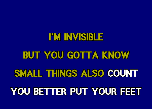 I'M INVISIBLE
BUT YOU GOTTA KNOWr
SMALL THINGS ALSO COUNT
YOU BETTER PUT YOUR FEET