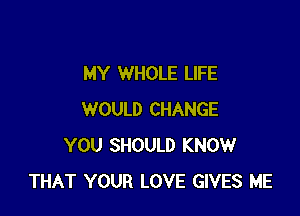 MY WHOLE LIFE

WOULD CHANGE
YOU SHOULD KNOW
THAT YOUR LOVE GIVES ME