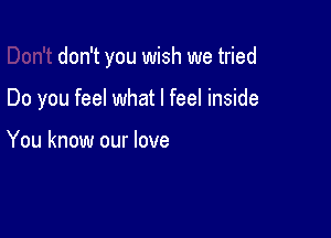 don't you wish we tried

Do you feel what I feel inside

You know our love