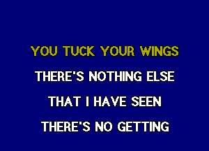 YOU TUCK YOUR WINGS
THERE'S NOTHING ELSE
THAT I HAVE SEEN
THERE'S N0 GETTING