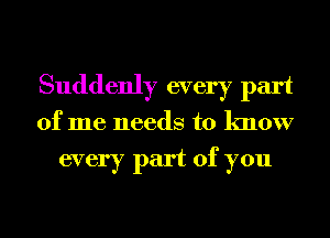 Suddenly every part
of me needs to know
every part of you