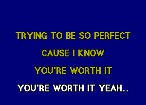 TRYING TO BE SO PERFECT

CAUSE I KNOW
YOU'RE WORTH IT
YOU'RE WORTH IT YEAH..