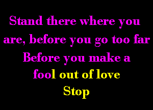 Stand there where you
are, before you go too far

Before you make a
fool out of love

Stop