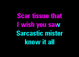 Scar tissue that
I wish you saw

Sarcastic mister
know it all