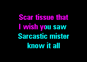 Scar tissue that
I wish you saw

Sarcastic mister
know it all