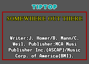 ?UD?G)D
SOMEWHERE OUT THERE

Hriteer. HonerlB. HannIC.
Hail. PublisherzHCQ Husi
Publisher Inc.(HSCHP)IHusic
Corp. of nnerica(BHI).