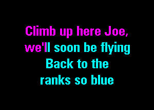 Climb up here Joe.
we'll soon be flying

Back to the
ranks so blue